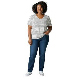 Ava & Viv Womens Short Sleeve V Neck White w/ Black Blouse 3X